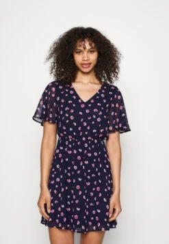 Anna Field V-Neck Sleeve Dress- Jurk - Dark Blue/Pink -Anna Field 128815276b3e4d32b862a9da869ec04c