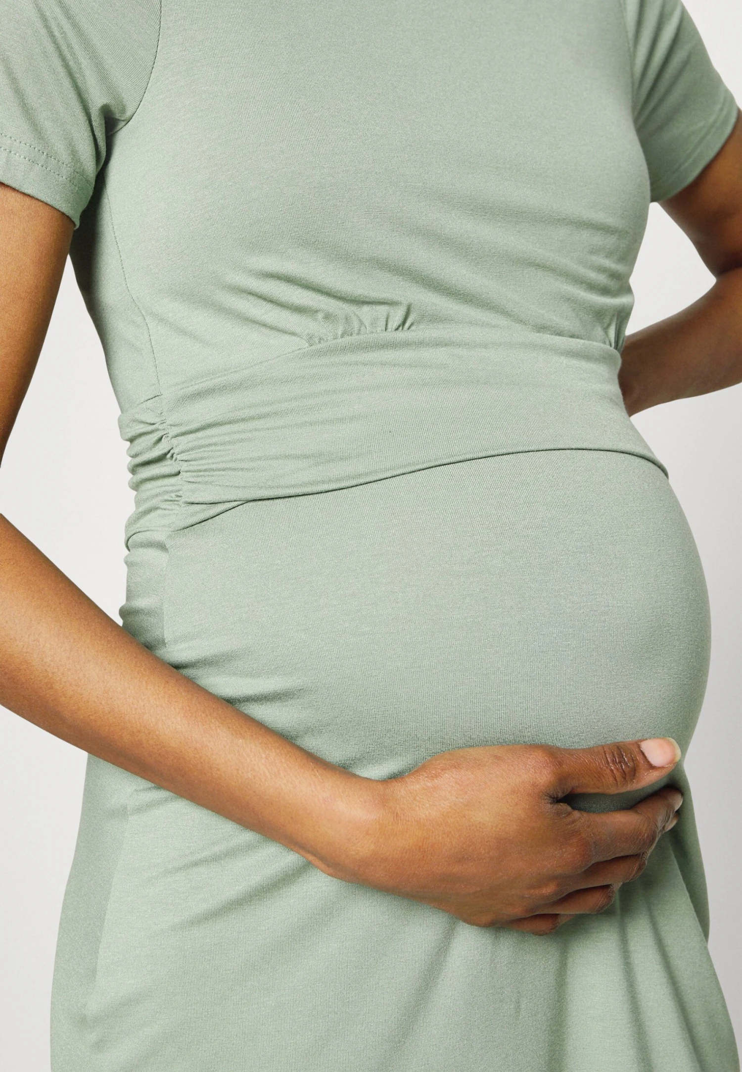 Short Sleeves Ruched Waist Mini Flared Dress - Jerseyjurk - Light Green 5 Short Sleeves Ruched Waist Mini Flared Dress - Jerseyjurk - Light Green - Afbeelding 5