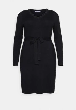 V Ausschnitt Mini Strickkleid Mit Gürtel Und Spitzeneinsatz - Gebreide Jurk - Black -Anna Field 790565303d124c06af42b6c850552f55