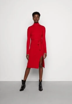 Anna Field Rollkragen Ripp Mini Strickkleid Mit Gürtel - Gebreide Jurk - Red