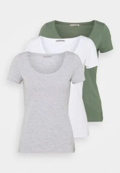 Anna Field 3 Pack - T-Shirt Basic - White/Mottled Light Grey/Light Green -Anna Field b8cbca3d6ca846908581ba95a1a19db1