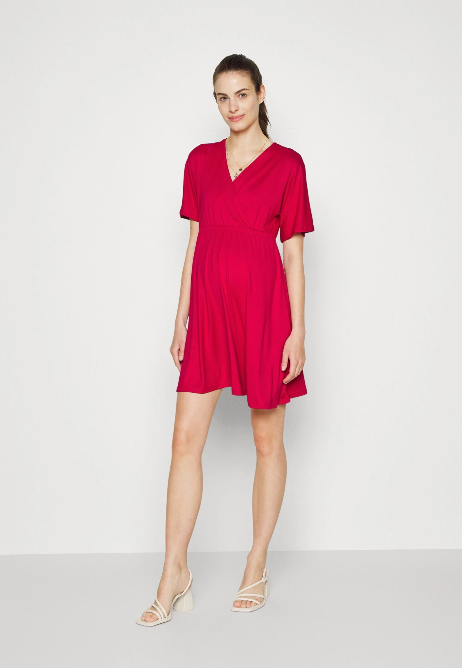 Short Sleeves Flared Mini Dress- Jerseyjurk - Red 1 Short Sleeves Flared Mini Dress- Jerseyjurk - Red