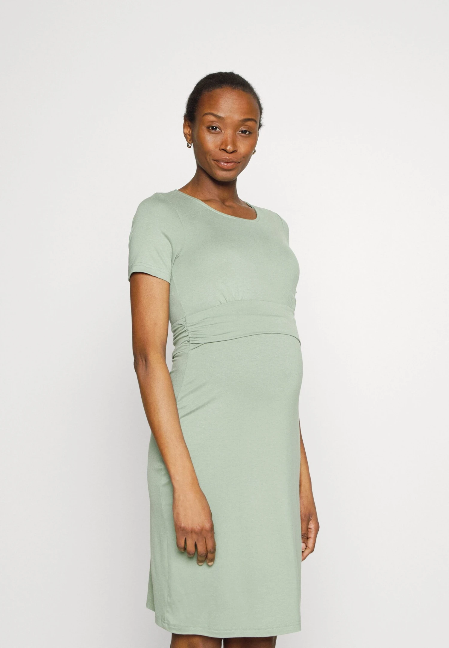 Short Sleeves Ruched Waist Mini Flared Dress - Jerseyjurk - Light Green 1 Short Sleeves Ruched Waist Mini Flared Dress - Jerseyjurk - Light Green